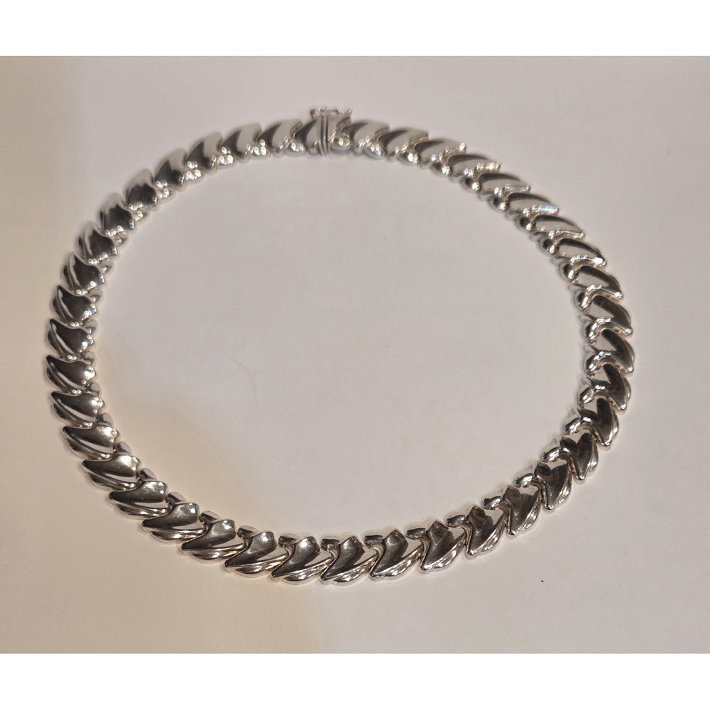 SU 925 Italy Sterling Silver 44g Collar Necklace 17" Chevron Wave Link